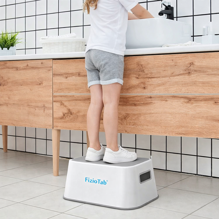 Scaunel Inaltator FizioTab® cu Suprafata Antialunecare si Manere, tip Taburet, Utilizare la Chiuveta, Baie sau in Bucatarie, Gri [3]