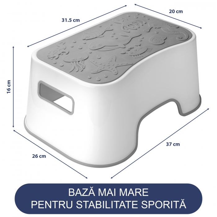 Scaunel Inaltator FizioTab® Ocean cu Suprafata Antialunecare si Manere, tip Taburet, Utilizare la Chiuveta, Baie sau in Bucatarie, Gri [6]