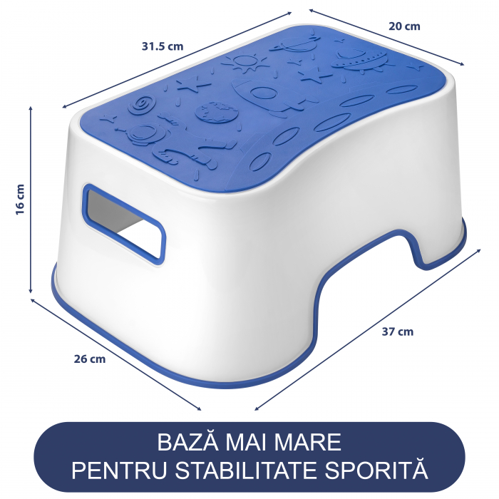 Scaunel Inaltator FizioTab® Space cu Suprafata Antialunecare si Manere, tip Taburet, Utilizare la Chiuveta, Baie sau in Bucatarie, Albastru Cosmic [5]