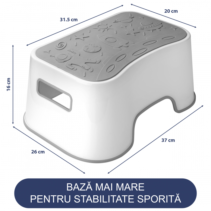 Scaunel Inaltator FizioTab® Space cu Suprafata Antialunecare si Manere, tip Taburet, Utilizare la Chiuveta, Baie sau in Bucatarie, Gri [6]