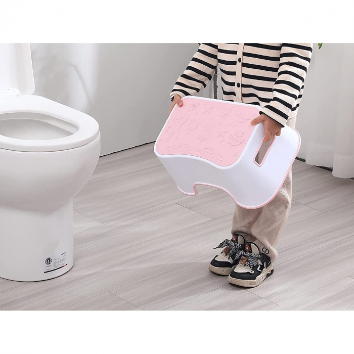 Scaunel Inaltator FizioTab® Space cu Suprafata Antialunecare si Manere, tip Taburet, Utilizare la Chiuveta, Baie sau in Bucatarie, Roz [9]