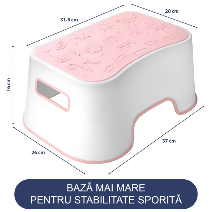 Scaunel Inaltator FizioTab® Space cu Suprafata Antialunecare si Manere, tip Taburet, Utilizare la Chiuveta, Baie sau in Bucatarie, Roz [5]