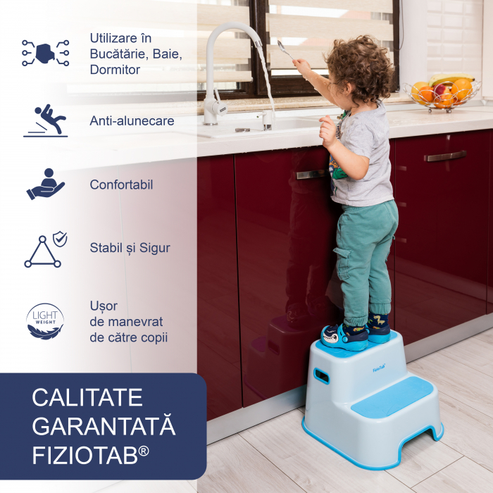 Scaunel Inaltator WC in Doua Trepte FizioTab®, cu Suprafata Antialunecare cu Cifre si Litere, Multifunctional, Albastru turcoaz [2]