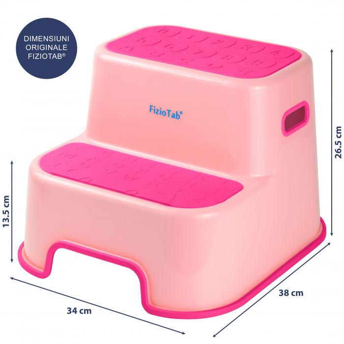 Scaunel Inaltator WC in Doua Trepte FizioTab®, cu Suprafata Antialunecare cu Cifre si Litere, Multifunctional, Roz [6]