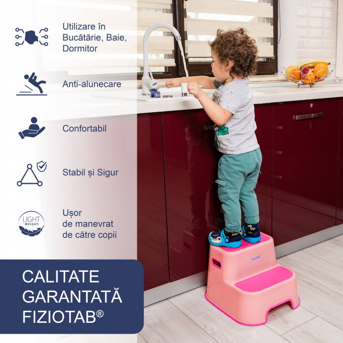 Scaunel Inaltator WC in Doua Trepte FizioTab®, cu Suprafata Antialunecare cu Cifre si Litere, Multifunctional, Roz [2]