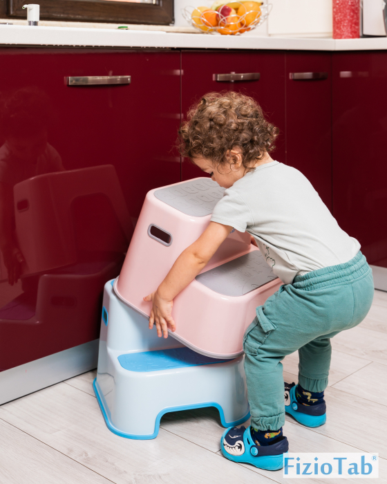 Scaunel Inaltator WC in Doua Trepte FizioTab®, Suprafata Antialunecare, Taburet Inaltator Chiuveta Copii, Albastru [8]