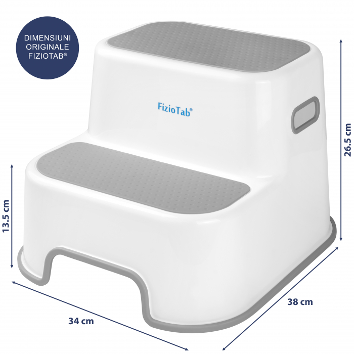 Scaunel Inaltator WC in Doua Trepte FizioTab®, Suprafata Antialunecare, Taburet Inaltator Chiuveta Copii, Gri/Alb [6]