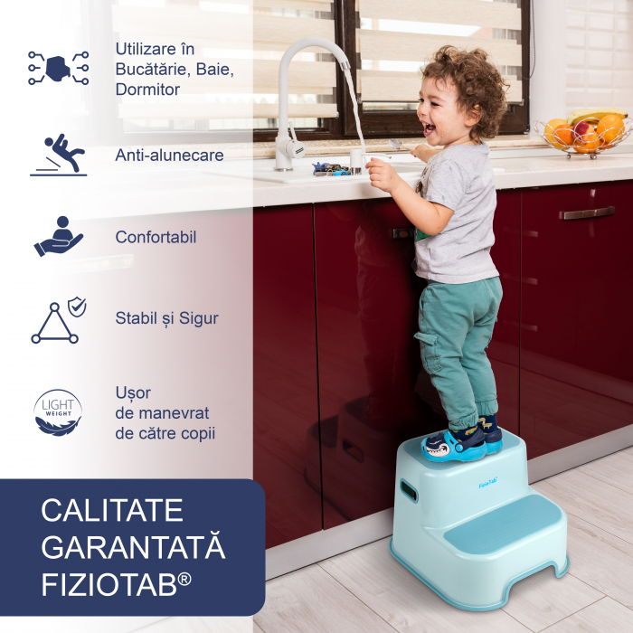Scaunel Inaltator WC in Doua Trepte FizioTab®, Suprafata Antialunecare, Taburet Inaltator Chiuveta Copii, Light Blue [2]