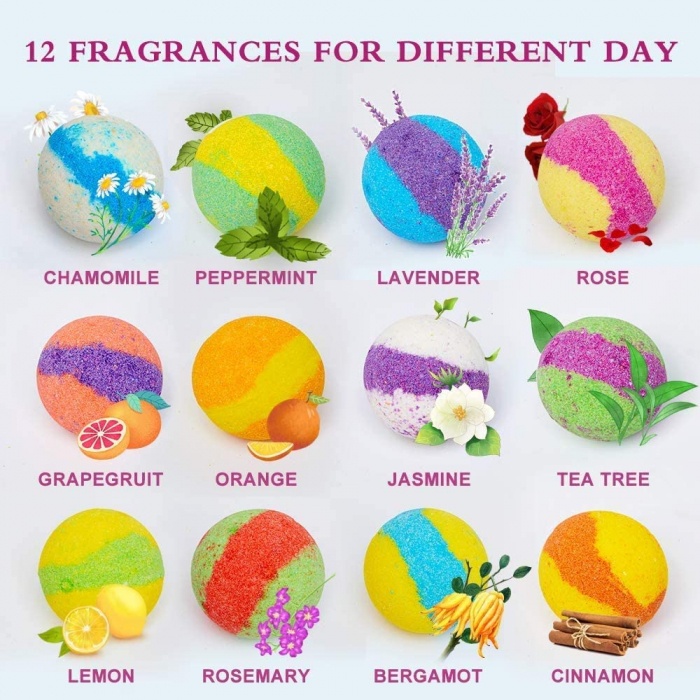 Set 12 Bile Efervescente de Baie cu Arome Diferite, FizioTab Scotin Bath Bombs, pentru Adulti si Copii, Cutie Premium, Cadoul Ideal pentru Craciun [4]
