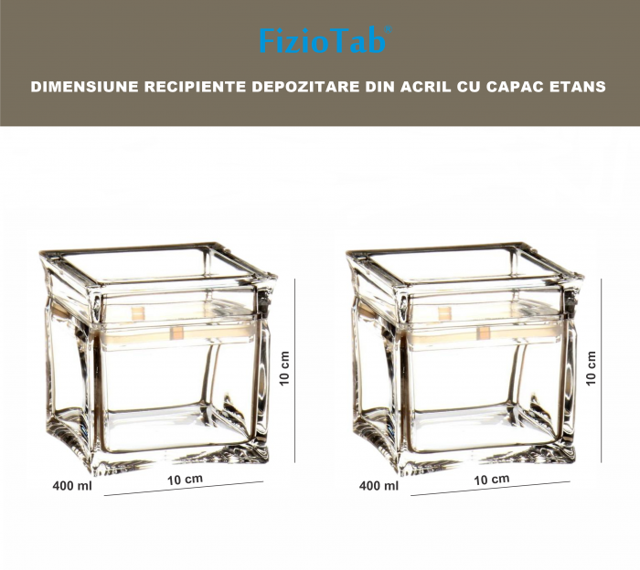 Set 2 Recipiente FizioTab® din Acril pentru Depozitare Alimente, Borcan cu Capac Etans, Transparent 2 x 400 ml [2]