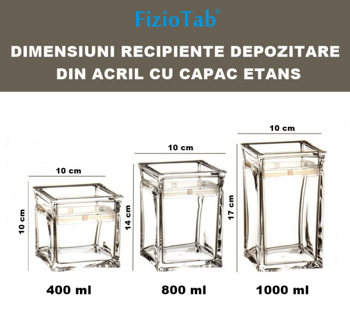 Set 3 Recipiente FizioTab® din Acril pentru Depozitare Alimente, Borcan cu Capac Etans, Transparent, 400ml/800ml/1000ml [2]