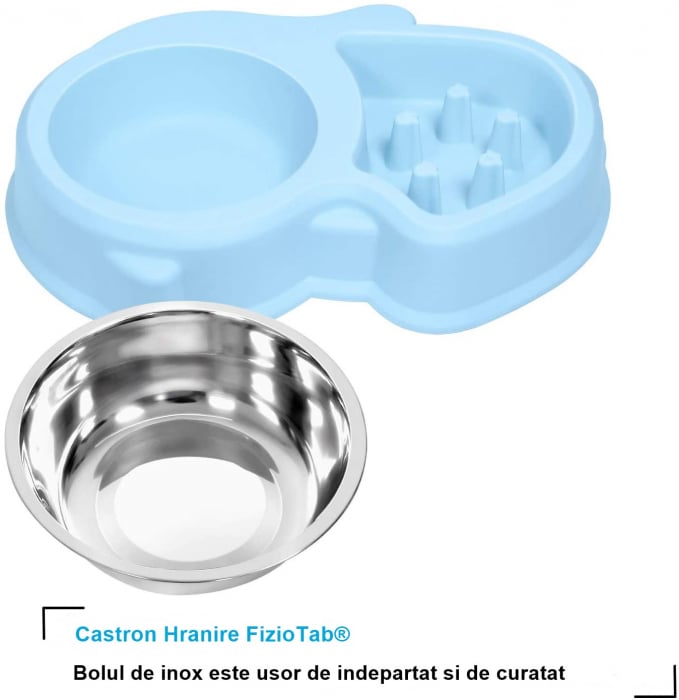 Set Castron 2 in 1, Hranire Lenta si Bol pentru Apa, FizioTab® si 2 Pungi Igienice, pentru Caini de Talie Mica si Medie, Albastru [6]