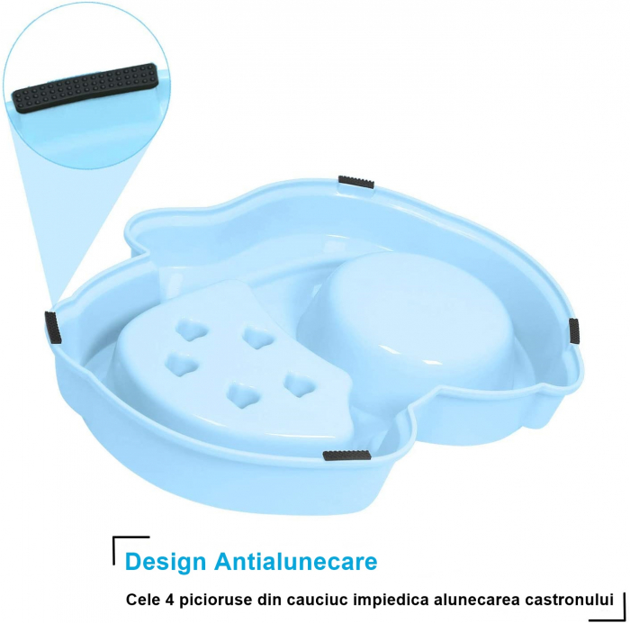 Set Castron 2 in 1, Hranire Lenta si Bol pentru Apa, FizioTab® si 2 Pungi Igienice, pentru Caini de Talie Mica si Medie, Albastru [7]