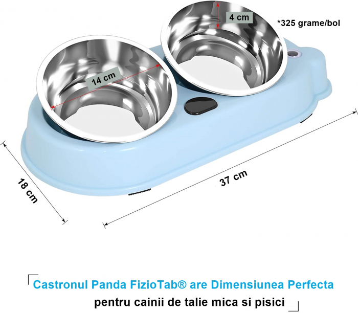 Set Castron Hranire FizioTab® Panda cu 2 Boluri de Inox si 2 Pungi Igienice, pentru Pisici si Caini de Talie Mica, Albastru [6]