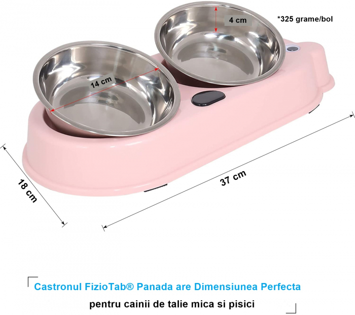 Set Castron Hranire FizioTab® Panda cu 2 Boluri de Inox si 2 Pungi Igienice, pentru Pisici si Caini de Talie Mica, Roz [5]