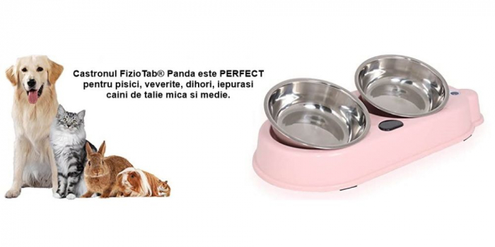 Set Castron Hranire FizioTab® Panda cu 2 Boluri de Inox si 2 Pungi Igienice, pentru Pisici si Caini de Talie Mica, Roz [8]