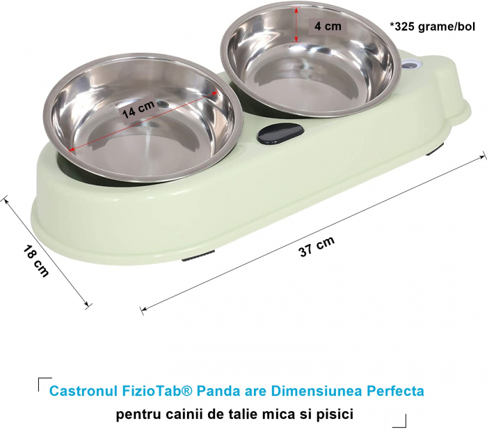 Set Castron Hranire FizioTab® Panda cu 2 Boluri de Inox si 2 Pungi Igienice, pentru Pisici si Caini de Talie Mica, Verde [4]