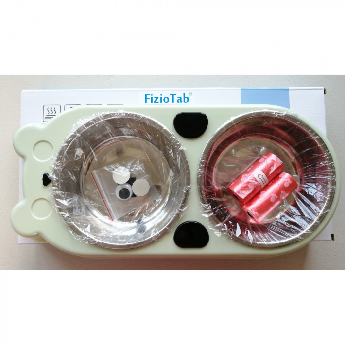 Set Castron Hranire FizioTab® Panda cu 2 Boluri de Inox si 2 Pungi Igienice, pentru Pisici si Caini de Talie Mica, Verde [9]