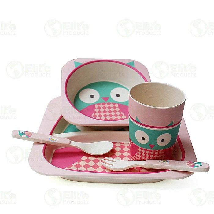 Set de masa si tacamuri pentru copii din fibra de bambus, farfurie 2 compartimente, FizioTab Kids BBOwl [6]