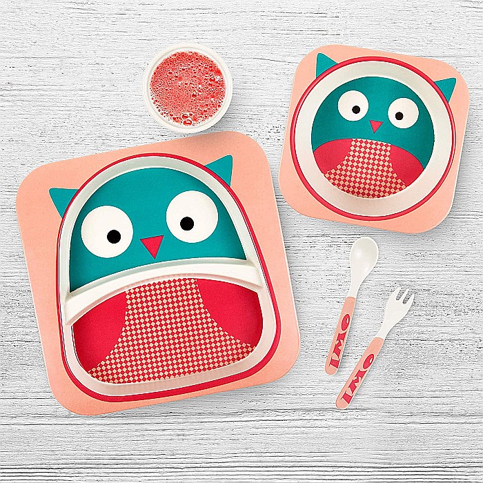 Set de masa si tacamuri pentru copii din fibra de bambus, farfurie 2 compartimente, FizioTab Kids BBOwl [7]