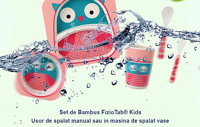 Set de masa si tacamuri pentru copii din fibra de bambus, farfurie 2 compartimente, FizioTab Kids BBOwl [10]