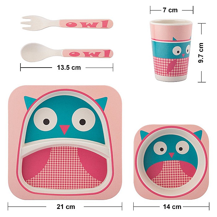 Set de masa si tacamuri pentru copii din fibra de bambus, farfurie 2 compartimente, FizioTab Kids BBOwl [3]