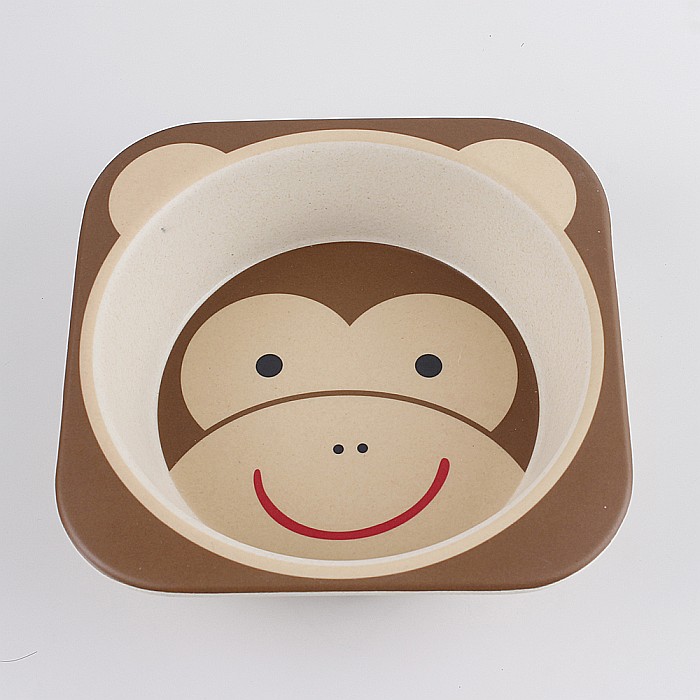 Set de masa si tacamuri pentru copii din fibra de bambus, farfurie 2 compartimente, FizioTab Kids, Maimuta [7]