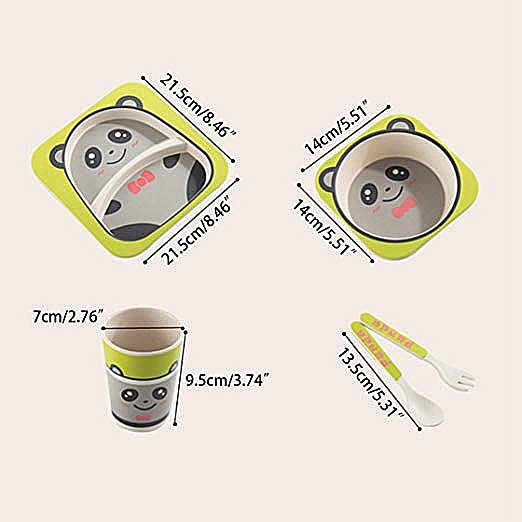 Set de masa si tacamuri pentru copii din fibra de bambus, farfurie 2 compartimente, FizioTab Kids, Panda [3]