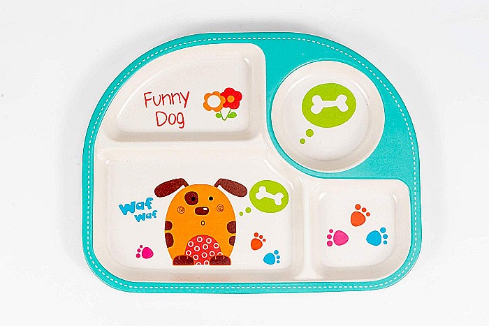 Set de masa si tacamuri pentru copii din fibra de bambus, farfurie 4 compartimente, FizioTab Kids, Catel [3]