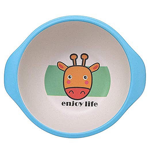 Set de masa si tacamuri pentru copii din fibra de bambus, farfurie 4 compartimente, FizioTab Kids, Girafa [4]