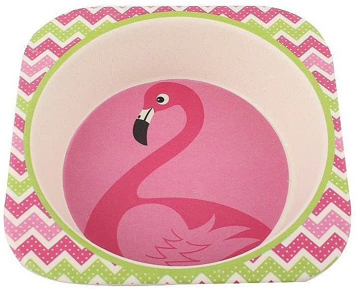 Set de masa si tacamuri pentru copii din fibra de bambus, farfurie cu 2 compartimente, FizioTab Kids, Flamingo [15]