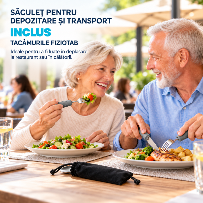Set Tacamuri Ergonomice FizioTab® Pentru Seniori, Persoane cu Dizabilitati, Maner Cauciucat Lat , Antiderapant, 4 piese, Gri [3]