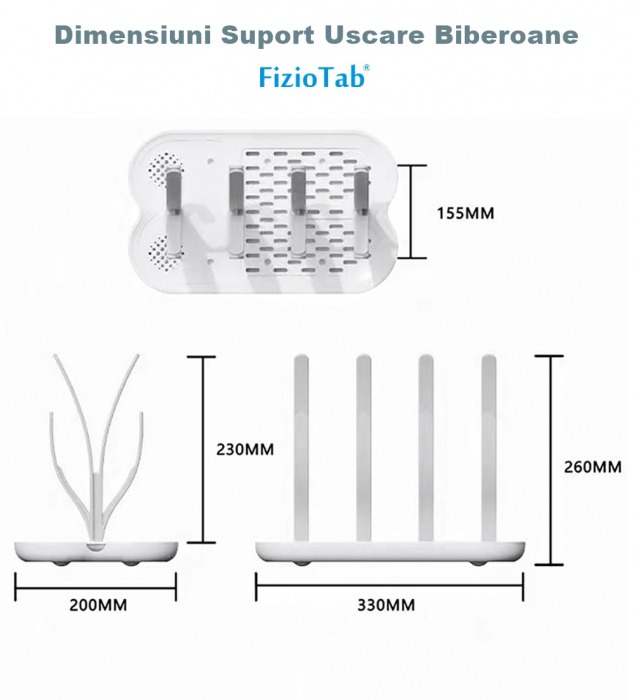 Suport FizioTab® pentru Uscarea Biberoanelor si Tetinelor, Gri/Alb [2]