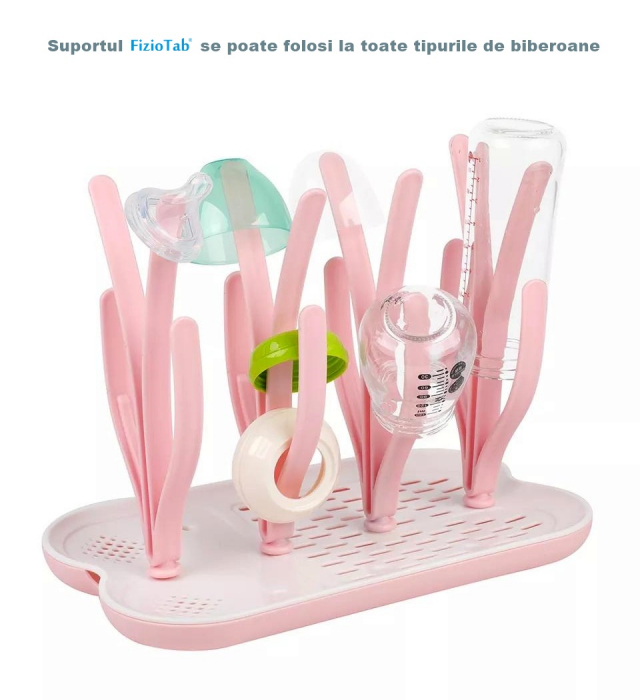 Suport FizioTab® pentru Uscarea Biberoanelor si Tetinelor, Roz/Alb [3]