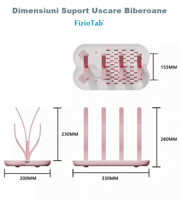 Suport FizioTab® pentru Uscarea Biberoanelor si Tetinelor, Roz/Alb [2]