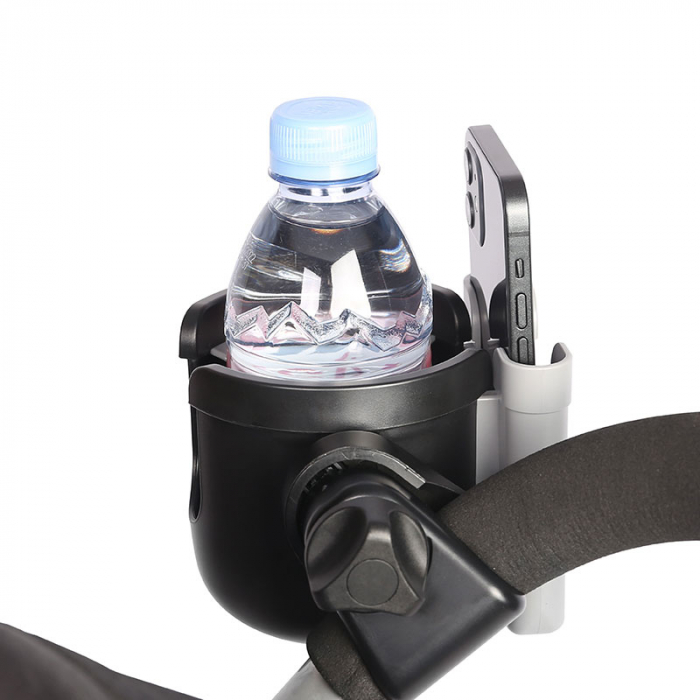 Suport Pahar Universal FizioTab® pentru Biberon, Telefon pentru Carucior, Bicicleta, 2 in 1, Prindere 360°, Rezistent si Stabil, Negru cu Gri [6]