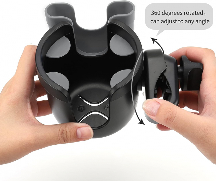 Suport Pahar Universal FizioTab® pentru Biberon, Telefon pentru Carucior, Bicicleta, 2 in 1, Prindere 360°, Rezistent si Stabil, Negru cu Gri [3]