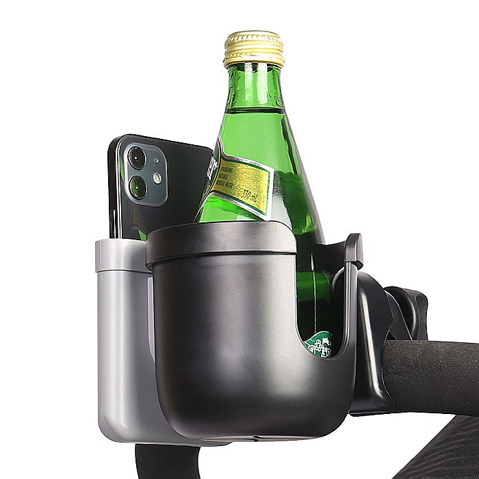Suport Pahar Universal FizioTab® pentru Biberon, Telefon pentru Carucior, Bicicleta, 2 in 1, Prindere 360°, Rezistent si Stabil, Negru cu Gri [10]