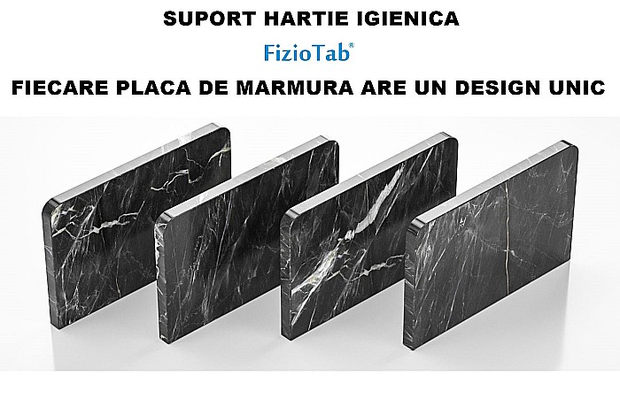 Suport Rola Hartie Igienica FizioTab® din Metal cu Raft din Marmura pentru Depozitare Telefon, Servetele sau alte Accesorii, Negru/Alb [4]