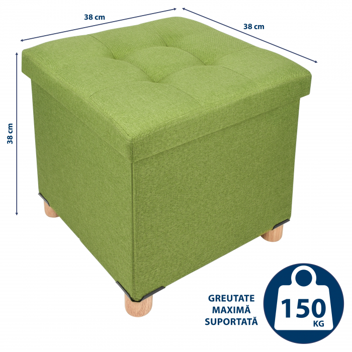 Taburet Pliabil cu Spatiu de Depozitare, FizioTab®, cu Picioare din Lemn Masiv, Cub 38X38X34, Verde [6]