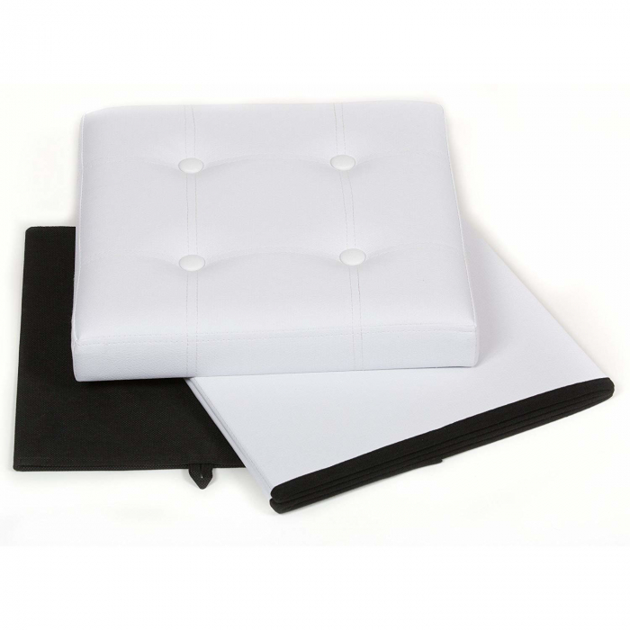 Taburet Pliabil cu Spatiu de Depozitare FizioTab®, Tip Cutie, Otoman, Piele Ecologica, 38X38X38 cm, Alb [7]