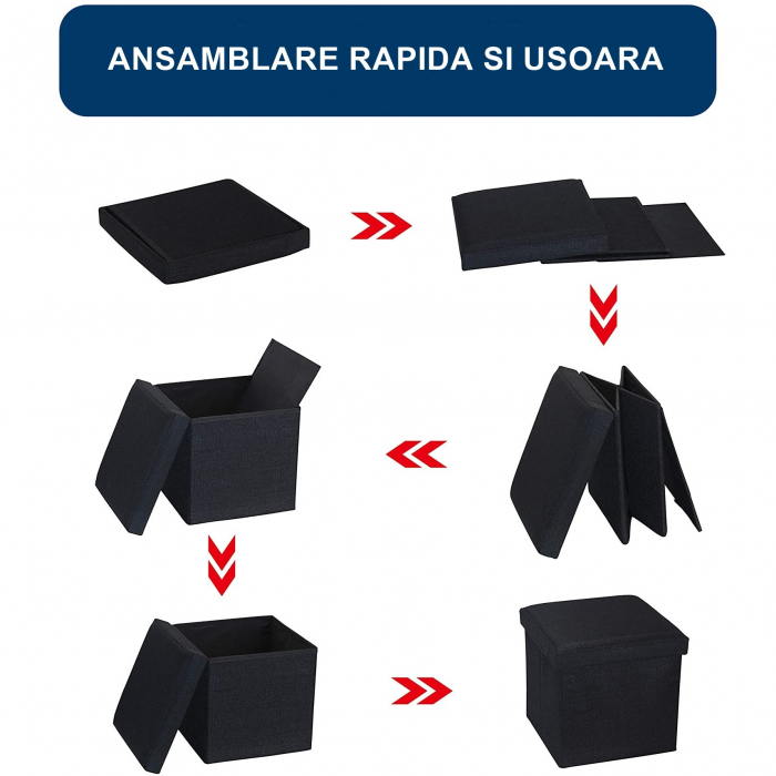 Taburet Pliabil cu Spatiu de Depozitare FizioTab®, Tip Cutie, Otoman, Cub 38X38X38 cm, Piele ecologica, Maro [6]