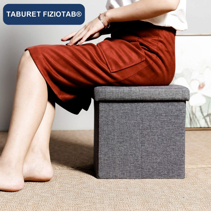 Taburet Pliabil cu Spatiu de Depozitare FizioTab®, Tip Cutie, Otoman, Culoare Gri, Textil 38X38X38 cm [4]