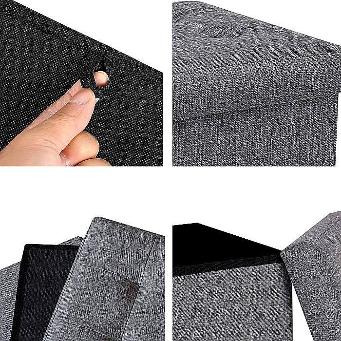 Taburet Pliabil cu Spatiu de Depozitare FizioTab®, Tip Cutie, Otoman, Culoare Gri, Textil 38X38X38 cm [6]