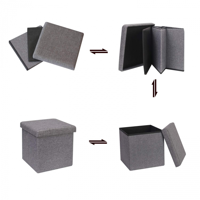 aburet Pliabil Textil cu Spatiu de Depozitare FizioTab®, Tip Cutie, Otoman, Culoare Gri, Cub 37X37X37 cm [7]