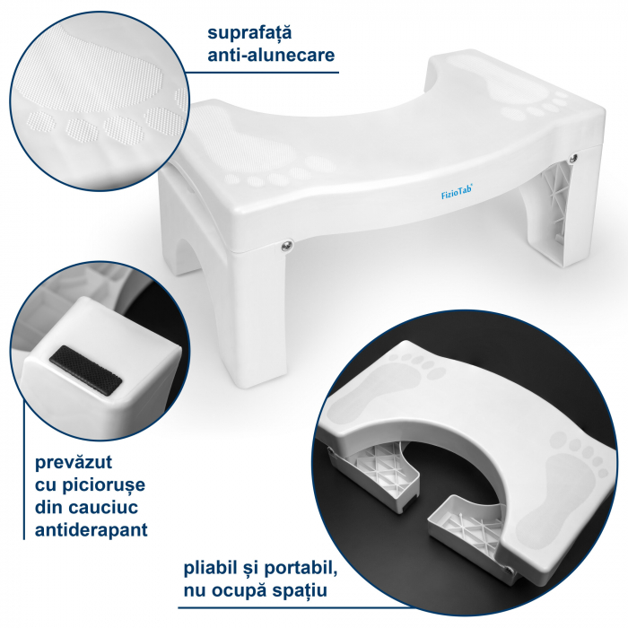 Taburet Pliabil WC FizioTab®, Impotriva Constipatiei si Hemoroizilor, Suport Picioare Pentru Pozitia Ghemuit Pe WC, Adulti si Copii, Plastic Rezistent, Alb, Inaltime 17 cm [3]