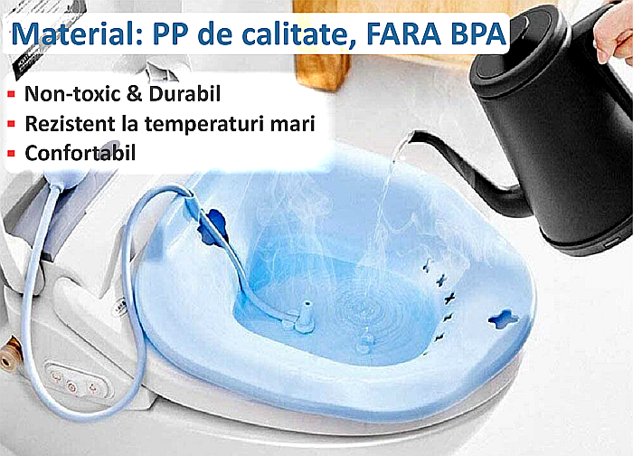 Vas FizioTab® Sitz Bath, pentru Baie de Sezut, tip Lighean pentru Wc, cu Irigator Reglabil, Asigura Igiena Locala si Ameliorarea Simptomelor Provocate de Hemoroizi, Carlig si Saculet Depozitare Inclus [8]