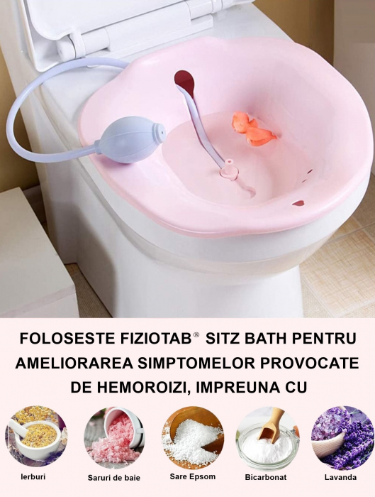 Vas FizioTab® Sitz Bath, pentru Baie de Sezut, tip Lighean pentru Wc, Asigura Igiena Locala si Ameliorarea Simptomelor Provocate de Hemoroizi, Carlig si Saculet Depozitare Incluse, Roz cu Irigator Reg [5]