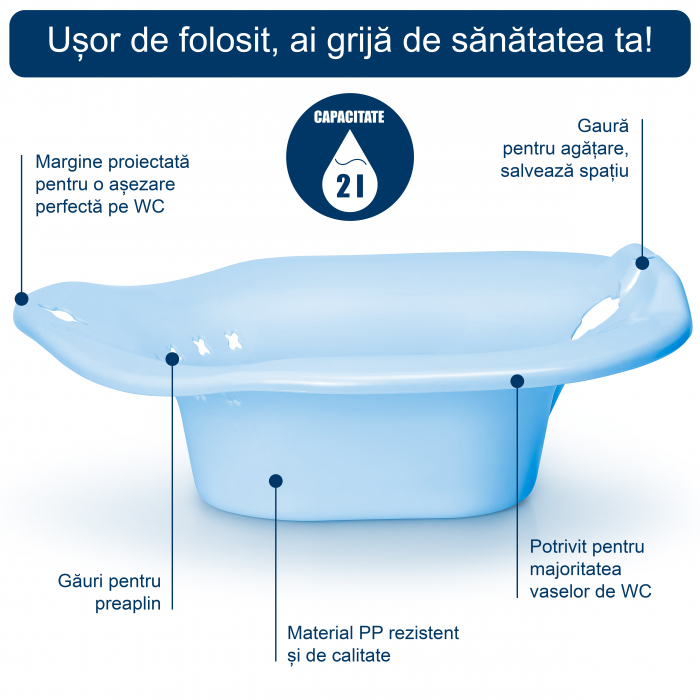 Vas FizioTab® Sitz Bath, pentru Baie de Sezut, tip Lighean pentru Wc, cu Irigator Reglabil, Asigura Igiena Locala si Ameliorarea Simptomelor Provocate de Hemoroizi, Carlig si Saculet Depozitare Inclus [5]