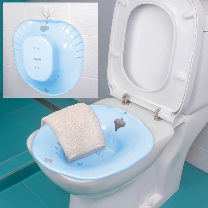 Vas FizioTab® Sitz Bath, pentru Baie de Sezut, tip Lighean pentru Wc, cu Irigator Reglabil, Asigura Igiena Locala si Ameliorarea Simptomelor Provocate de Hemoroizi, Carlig si Saculet Depozitare Inclus [4]